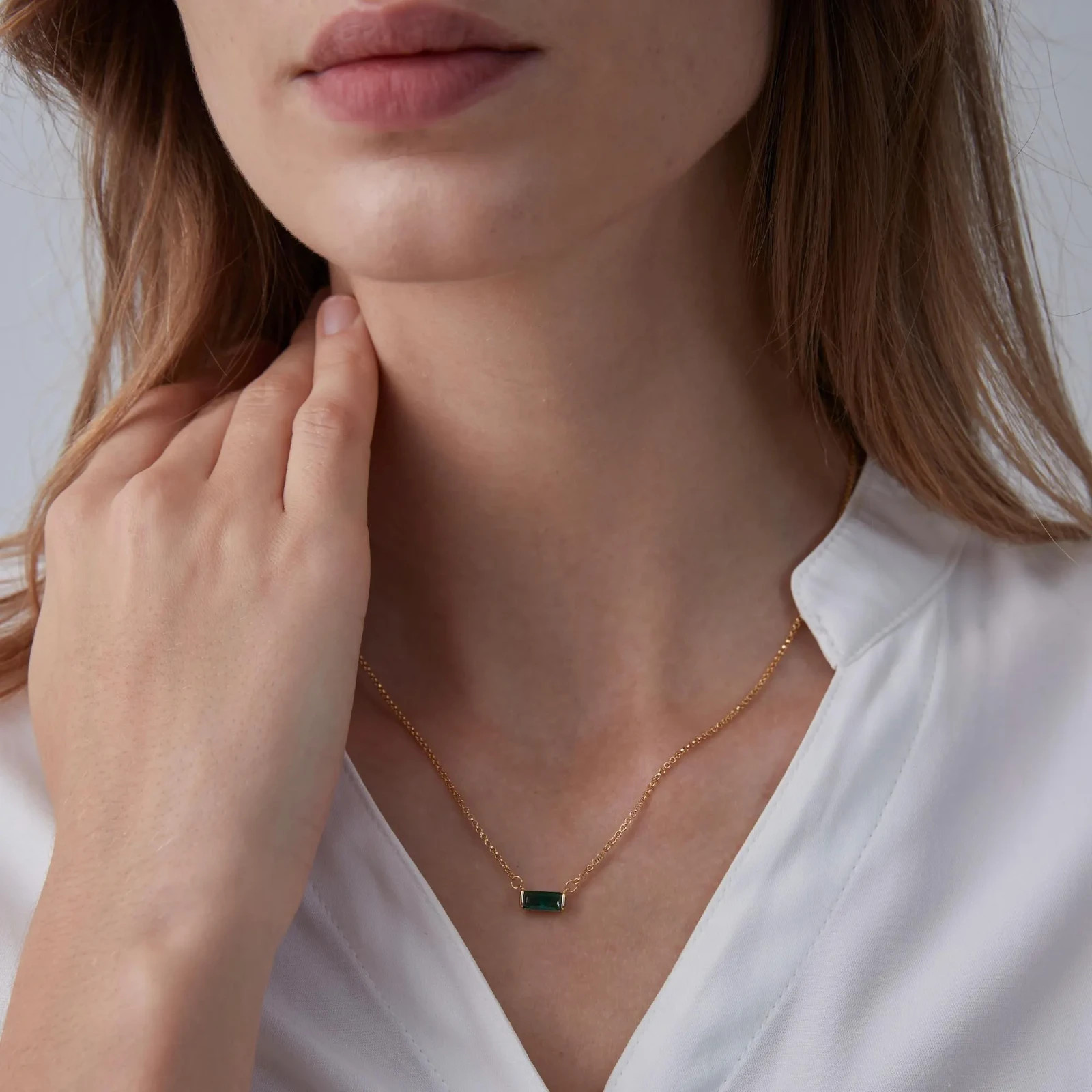 Baguette Birthstone Layering Necklace in 925 Sterling Silver