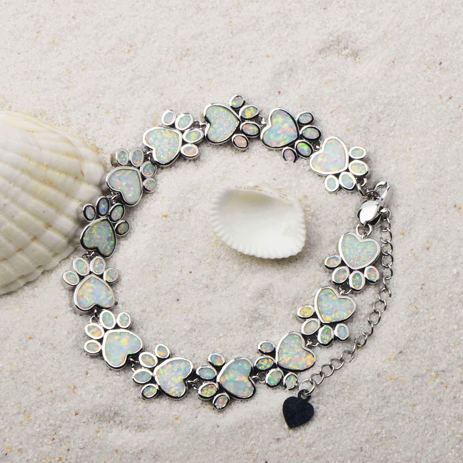 Hawaii White Opal Dog Paw Bracelet 925 Sterling Sliver Jewelry For Women Girls