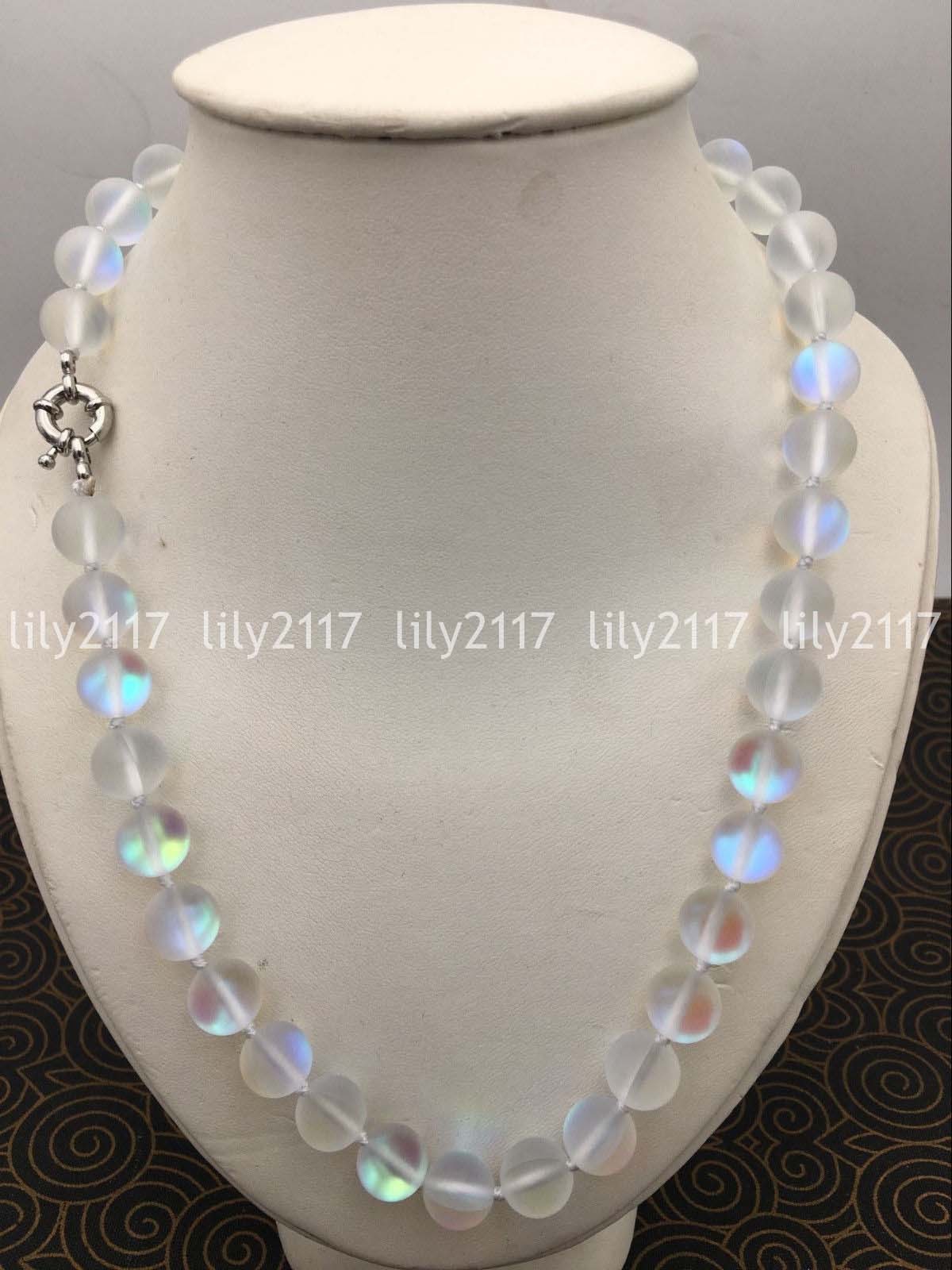 6/8/10/12mm white Gleamy Rainbow Moonstone Round Gemstone Beads Necklace 18”
