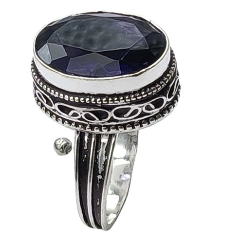 Purple Amethyst Hydro Gemstone Silver Plated Ring US Size-8.5 A 1337