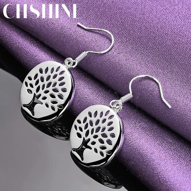 CHSHINE 925 Sterling Silver Round Tree Earrings Charm Jewelry Fashion Eardrop