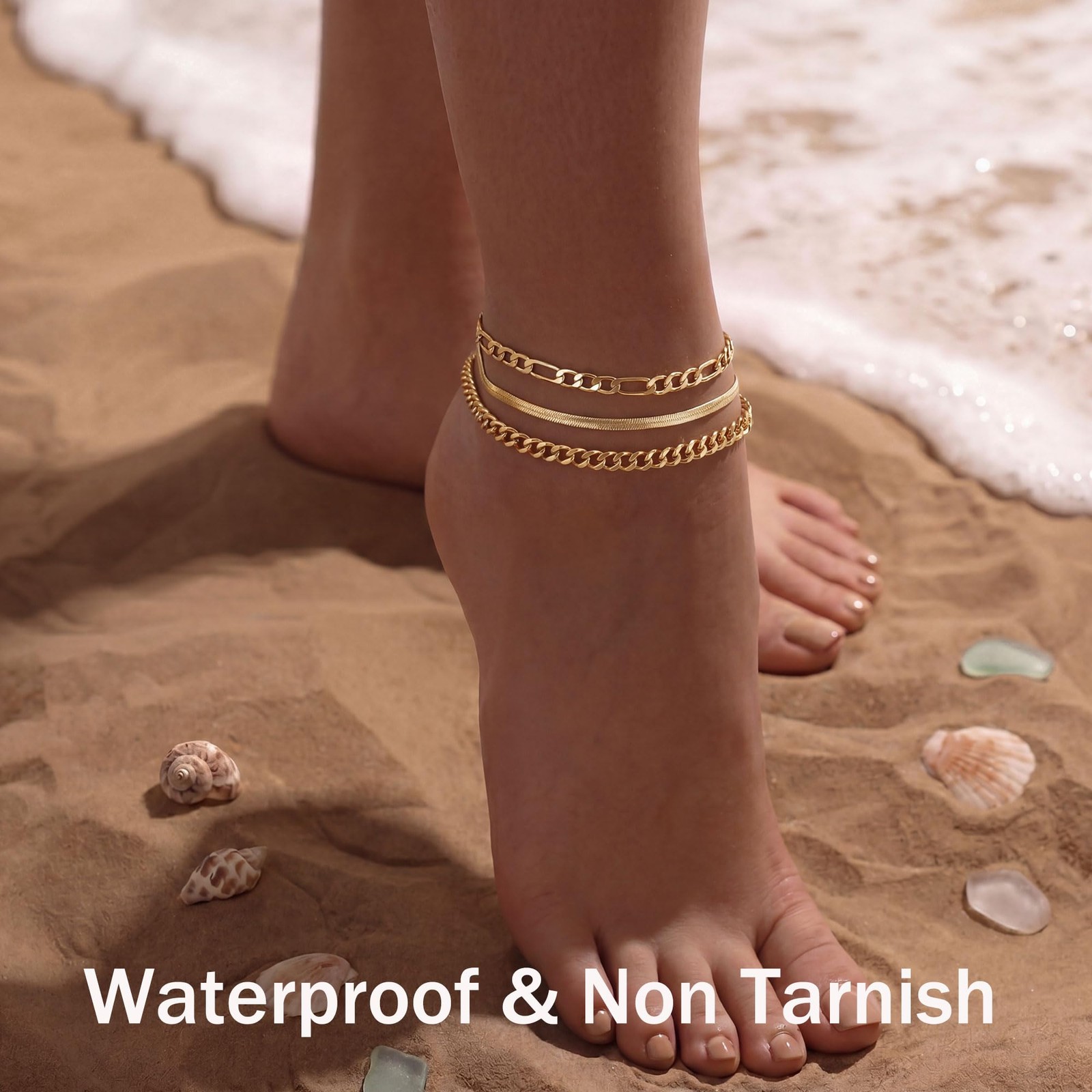 DEARMAY Gold Ankle Bracelets for Women Non Tarnish 8 5 inch, Anklet-A