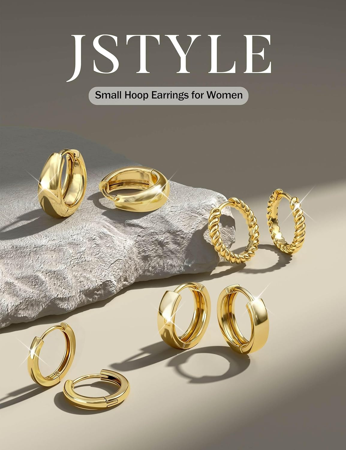 Small Gold Hoop Earrings for Women Trendy 14K Gold Plated Huggie Earring Stacks