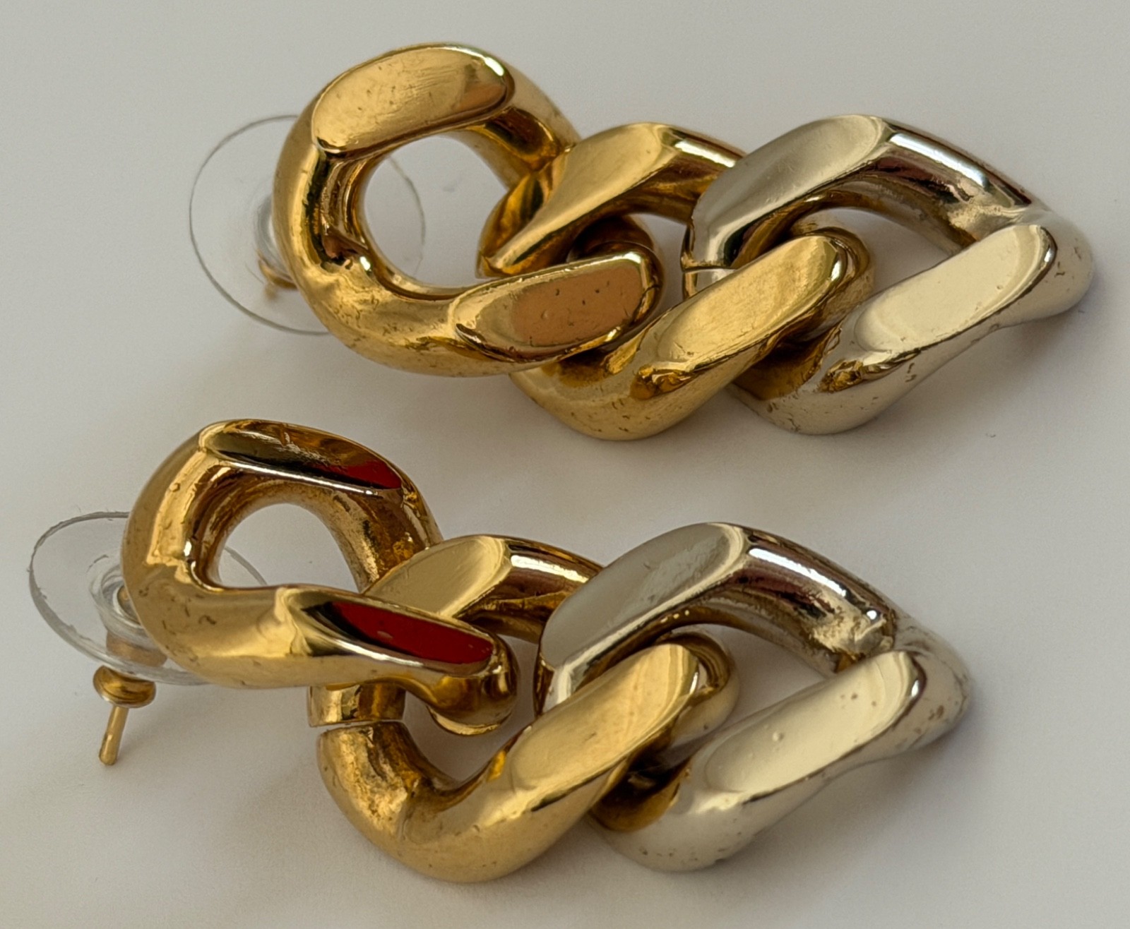 NIB Saint Laurent YSL Triple Curb Chain Link Antique Gold Drop Earrings $795