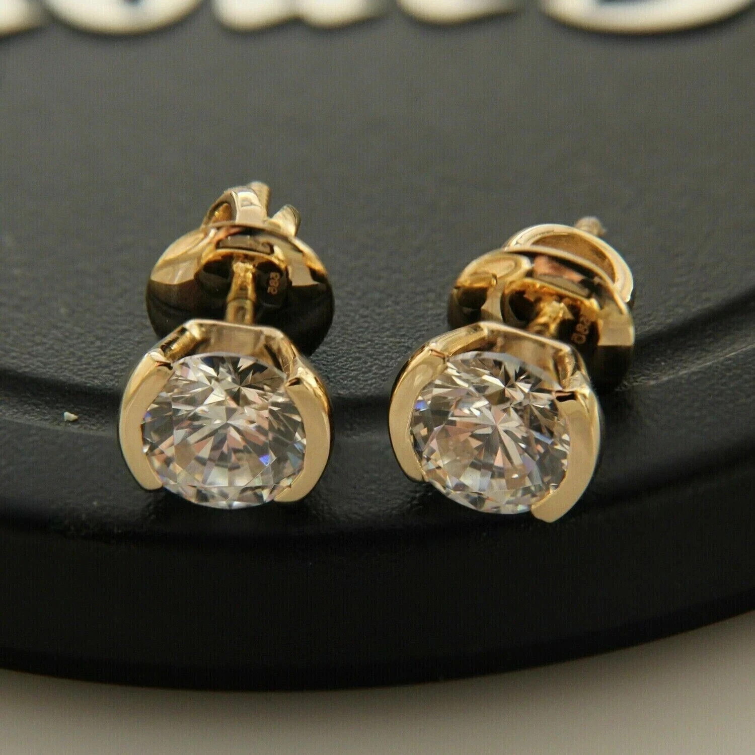 14K Yellow Gold Plated 2Ct Round Cut Simulated Diamond Solitaire Stud Earrings