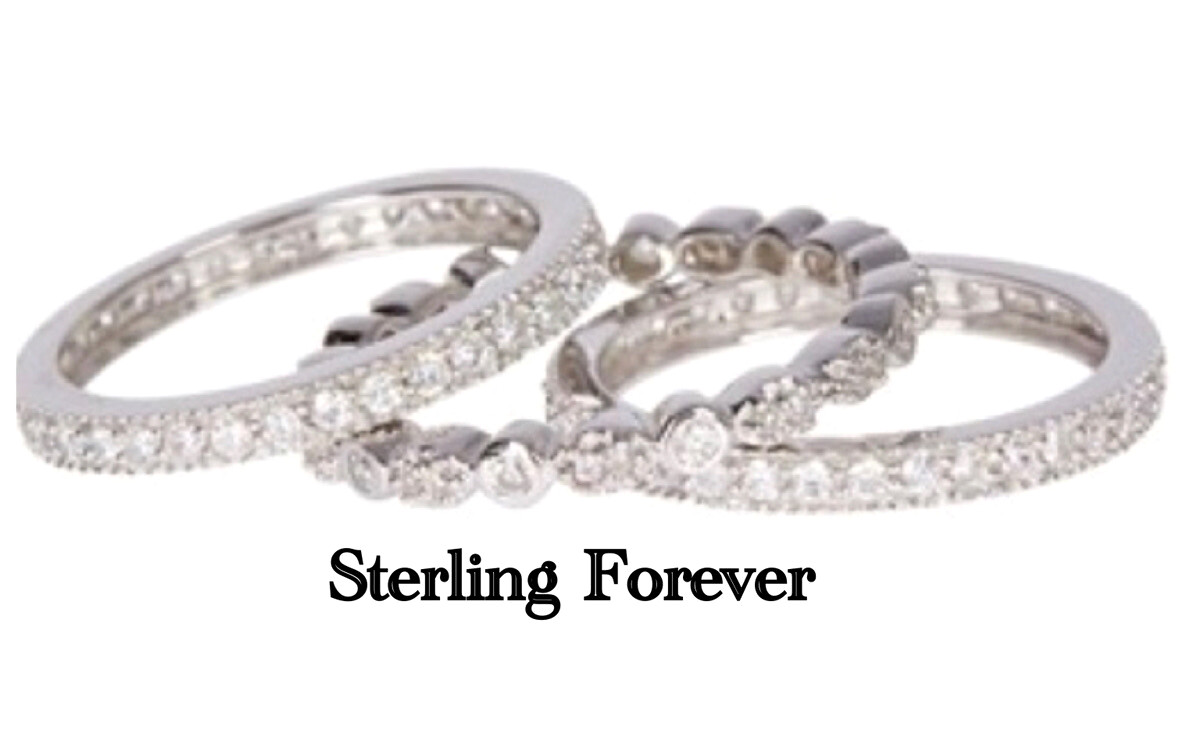 Sterling Forever Sterling Silver 3-Row CZ Band Ring, Silvertone, Size 6,$110