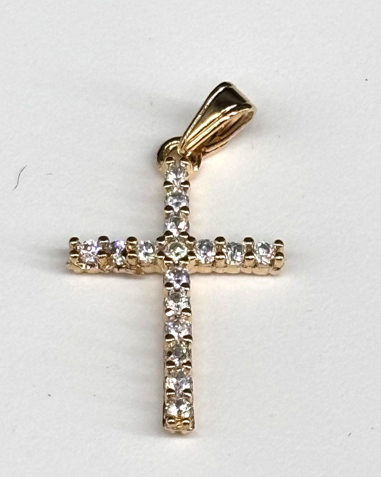 18 Kt Yellow Gold Filled CZ Cross Pendant 1.25″ New