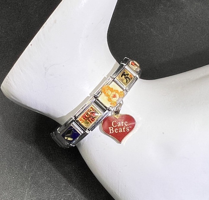 Italian Stretch Link Bracelet, Ganzo Charms, Care Bear Casa D’Oro Charm, 7”