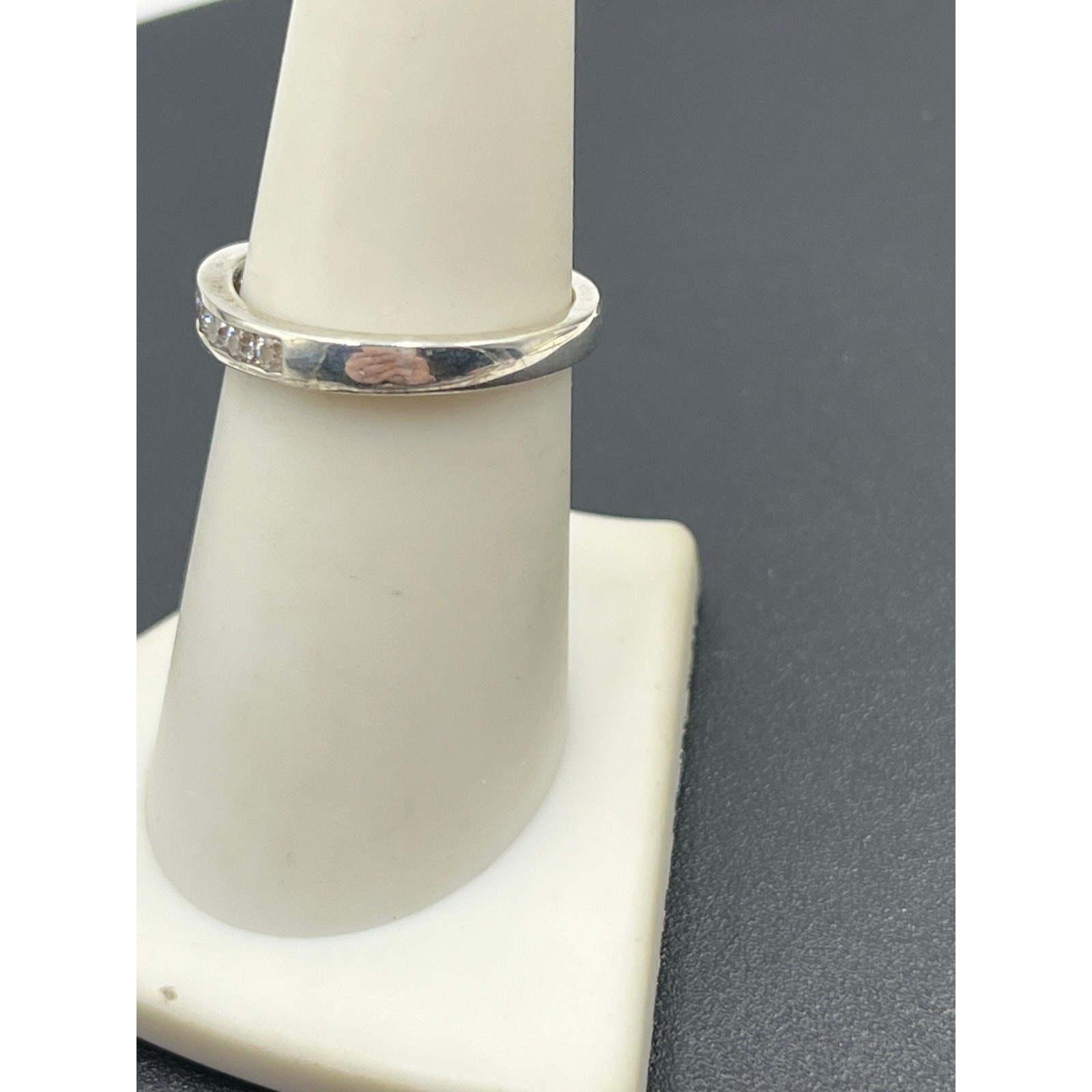 S.S. Sterling Silver 925 Cubic Zirconia Half Eternity Wave Band Ring Sz 7.5