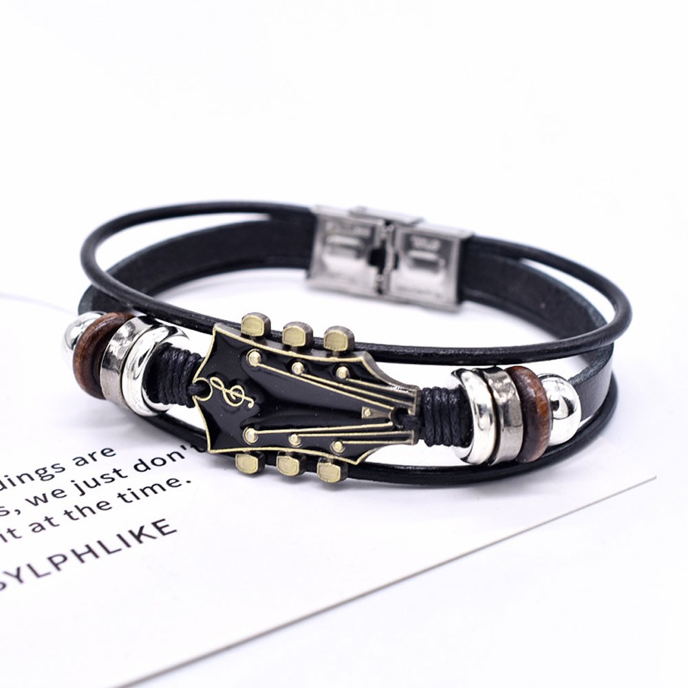 Retro Faux Leather Guitar Bracelet,Zinc Alloy Rock Music Guitar Bracelet OY