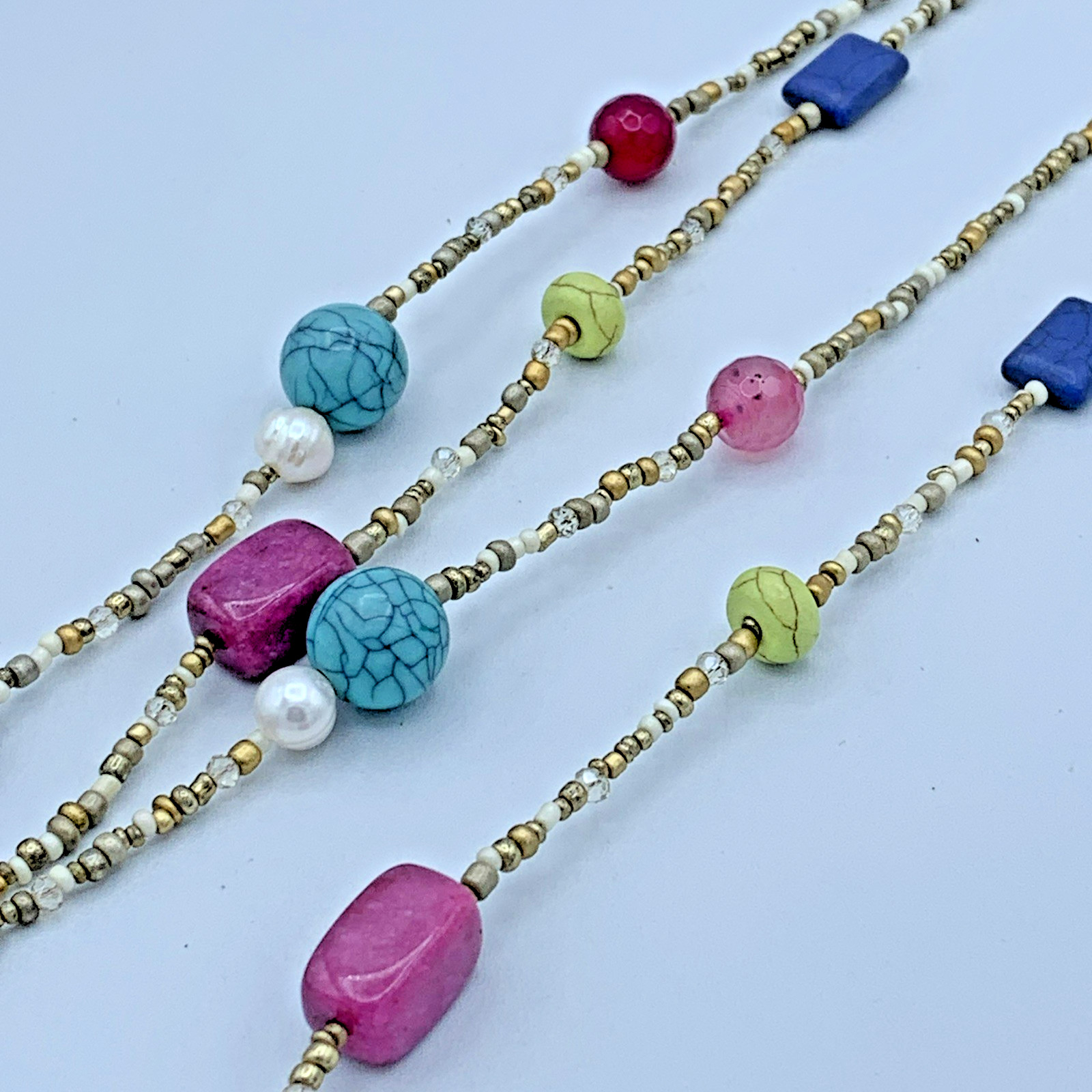 Chico’s 36 In Double Strand Necklace Of Various Colored Beads 4-227
