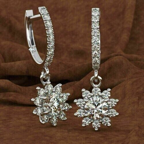 2.00Ct Round Cut Simulated Diamond Drop Dangle Earrings 14k White Gold Plated