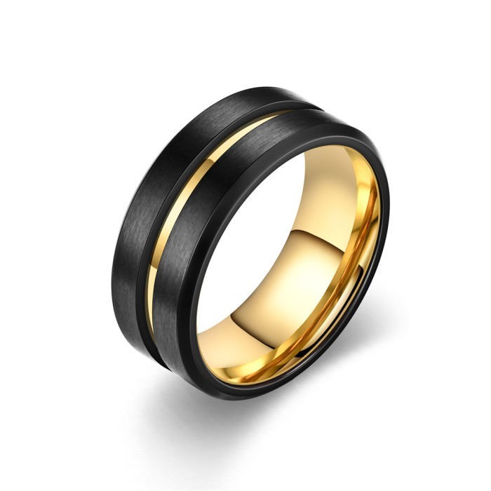 Two Tone Plated Matt Polish 316l Titanium Stainless Steel Band Unisex Ring