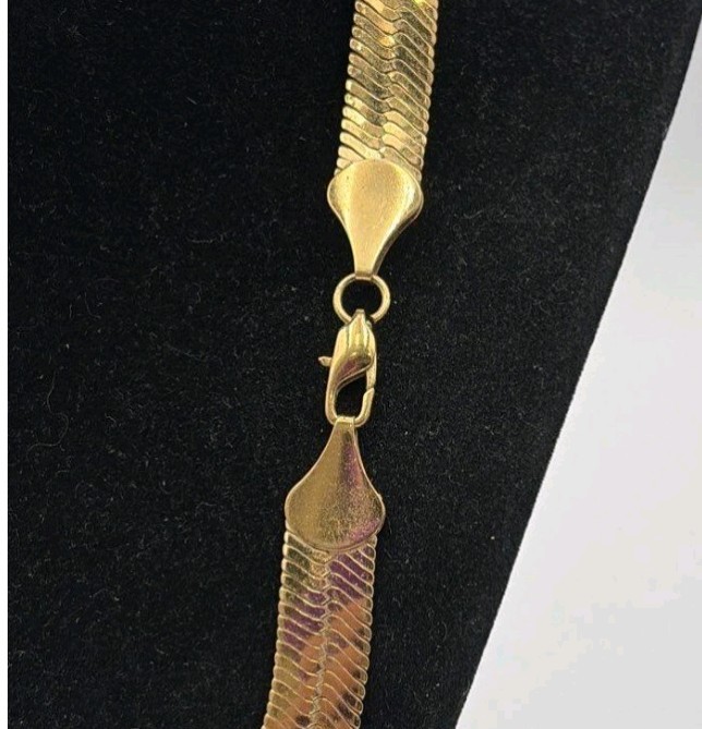 Vintage 14k Gold Plated Wide Herringbone Chain Necklace