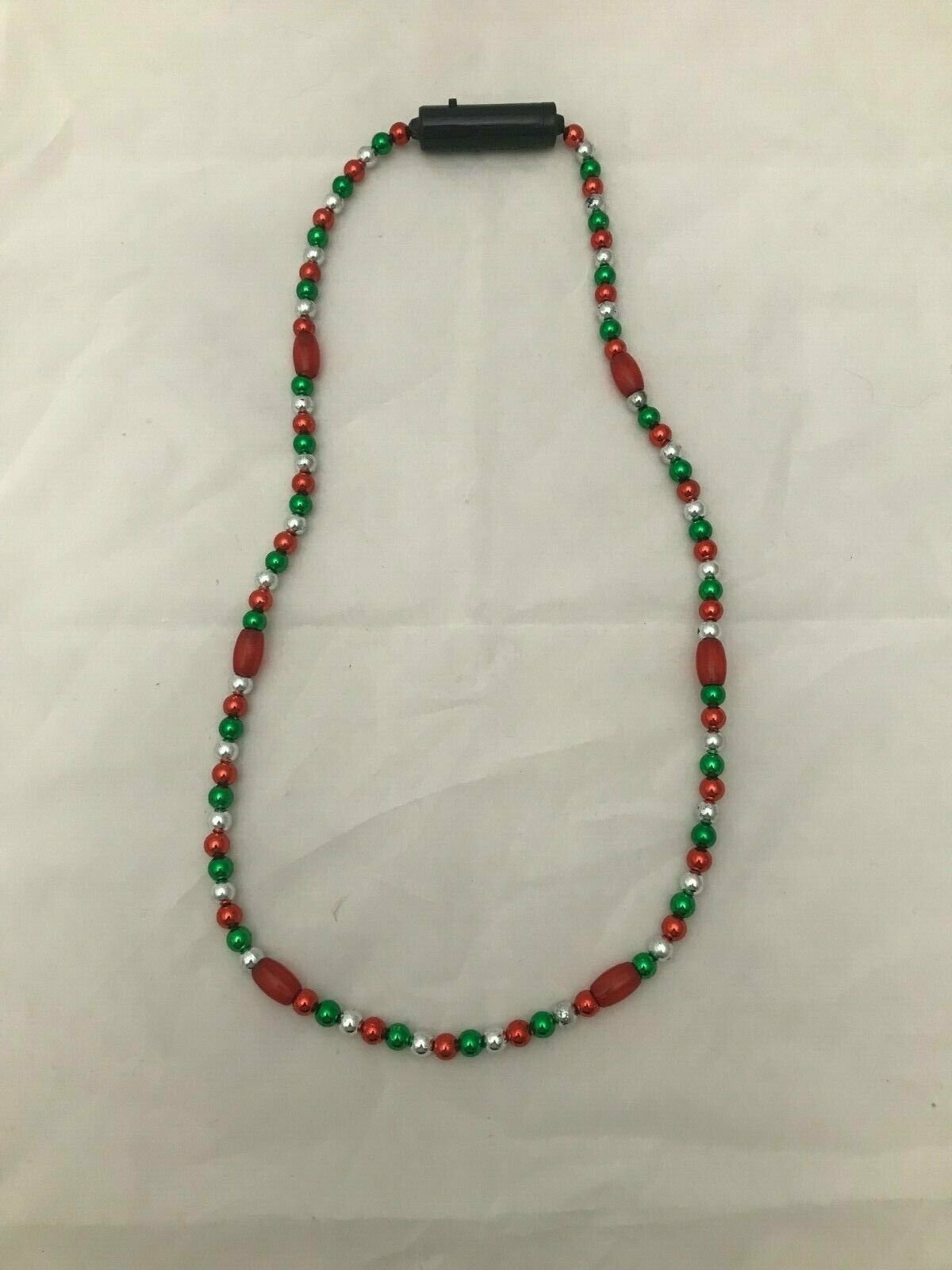 Christmas Necklace 36″ with LED Lights and Red Green Silver Beads