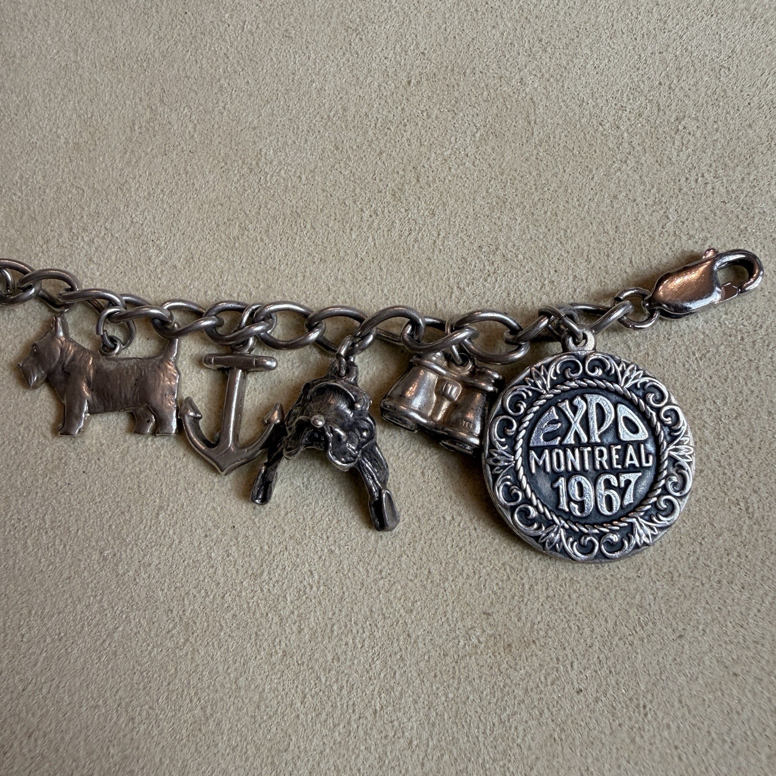 Vintage 925 Sterling Silver Charm Bracelet Size 6 3/4 inches