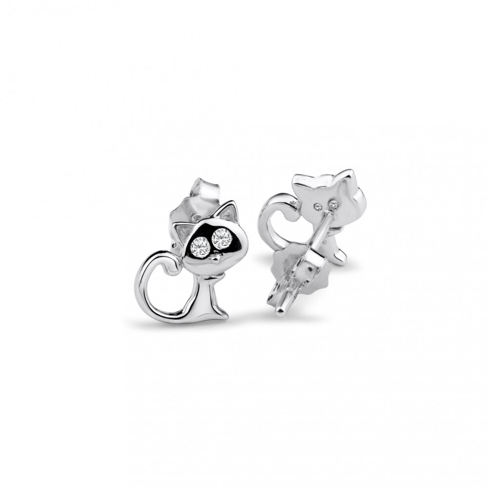 CAT STUD EARRINGS AAAA QUALITY CUBIC ZIRCONIA STONES 925 STERLING SILVER