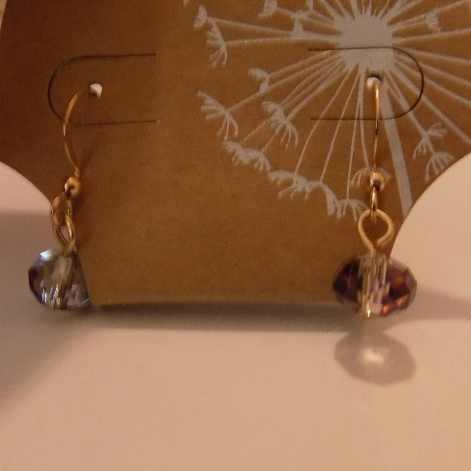 Pierce Earrings Silver-tone dangle with iridescent faceted bead height 1″ (132)