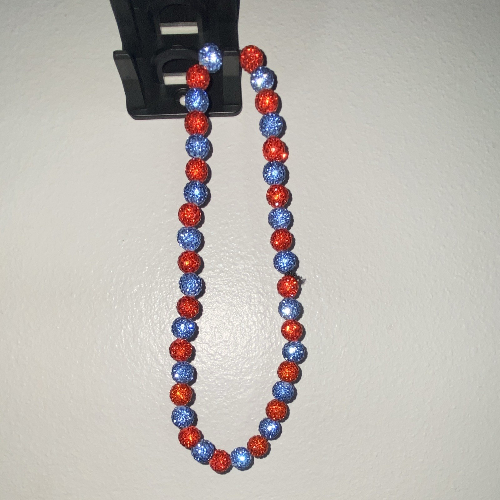 Red & Blue Round Rhinestone Beaded Chain Necklace, Ball/Bead Chain Type