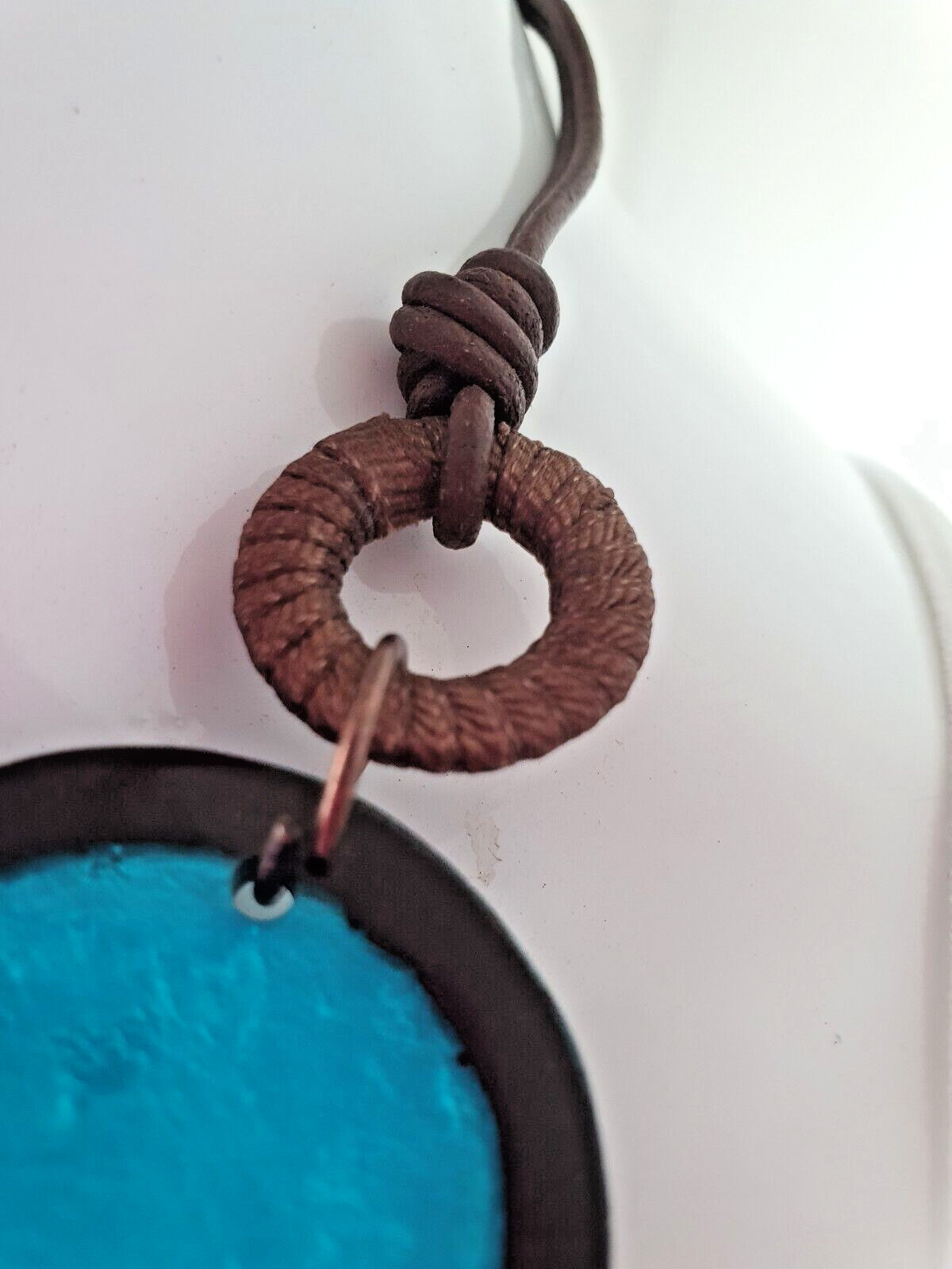 Artisan Studio Blue Dyed Shell Acrylic Disc Round None Metal Statement Necklace