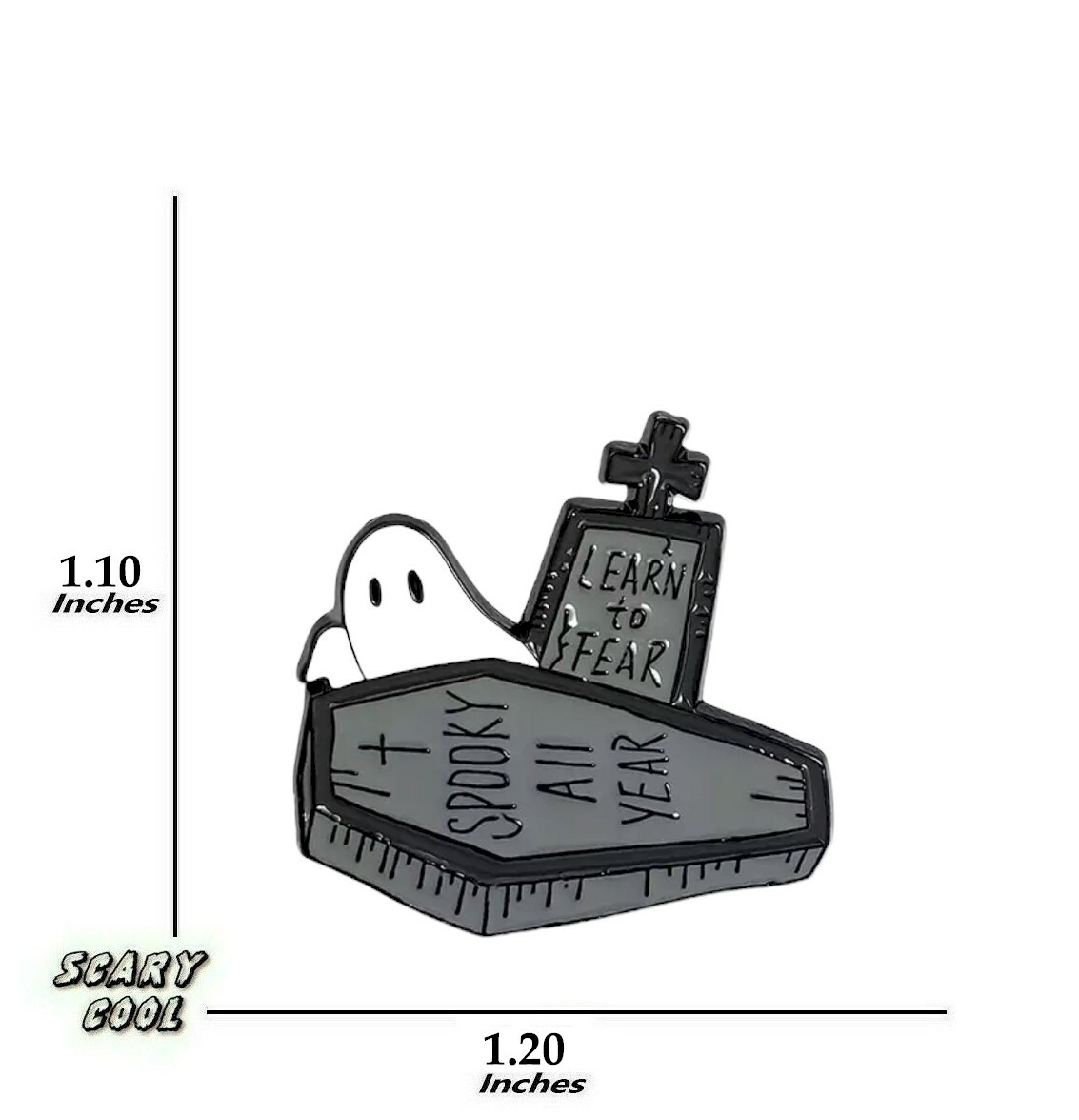 New Ghost Spooky All Year Learn To Fear Grave Yard Halloween Punk Brooch Pin