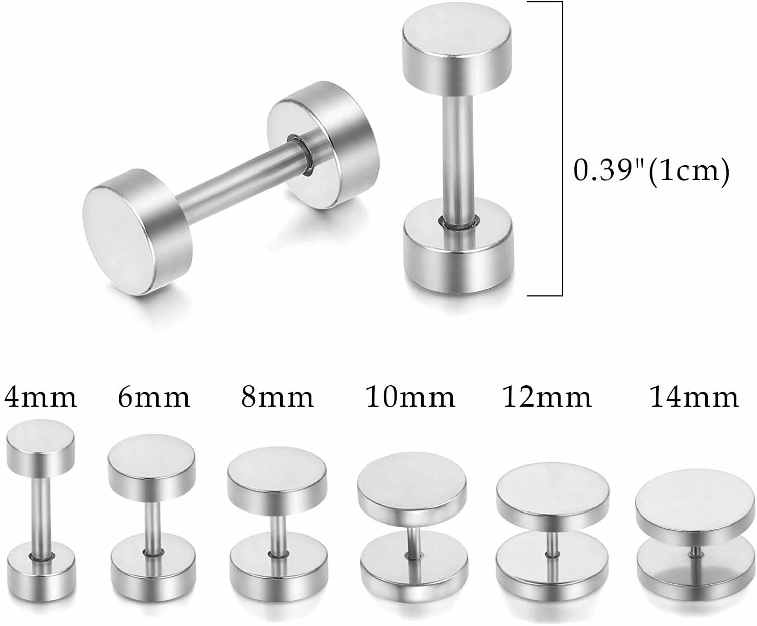 High Polished Surgical Steel Screw Flat Back Disc Stud Earrings for Women Men