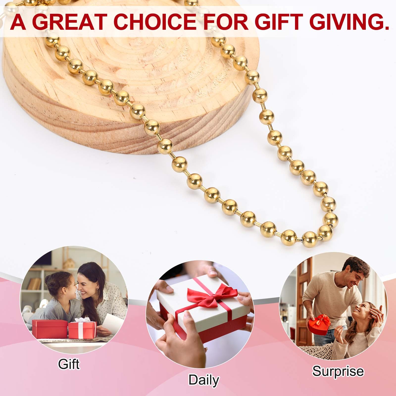 Beaded Chain Necklace, 1.5 mm Bead Ball, 22 Inch , Gold
