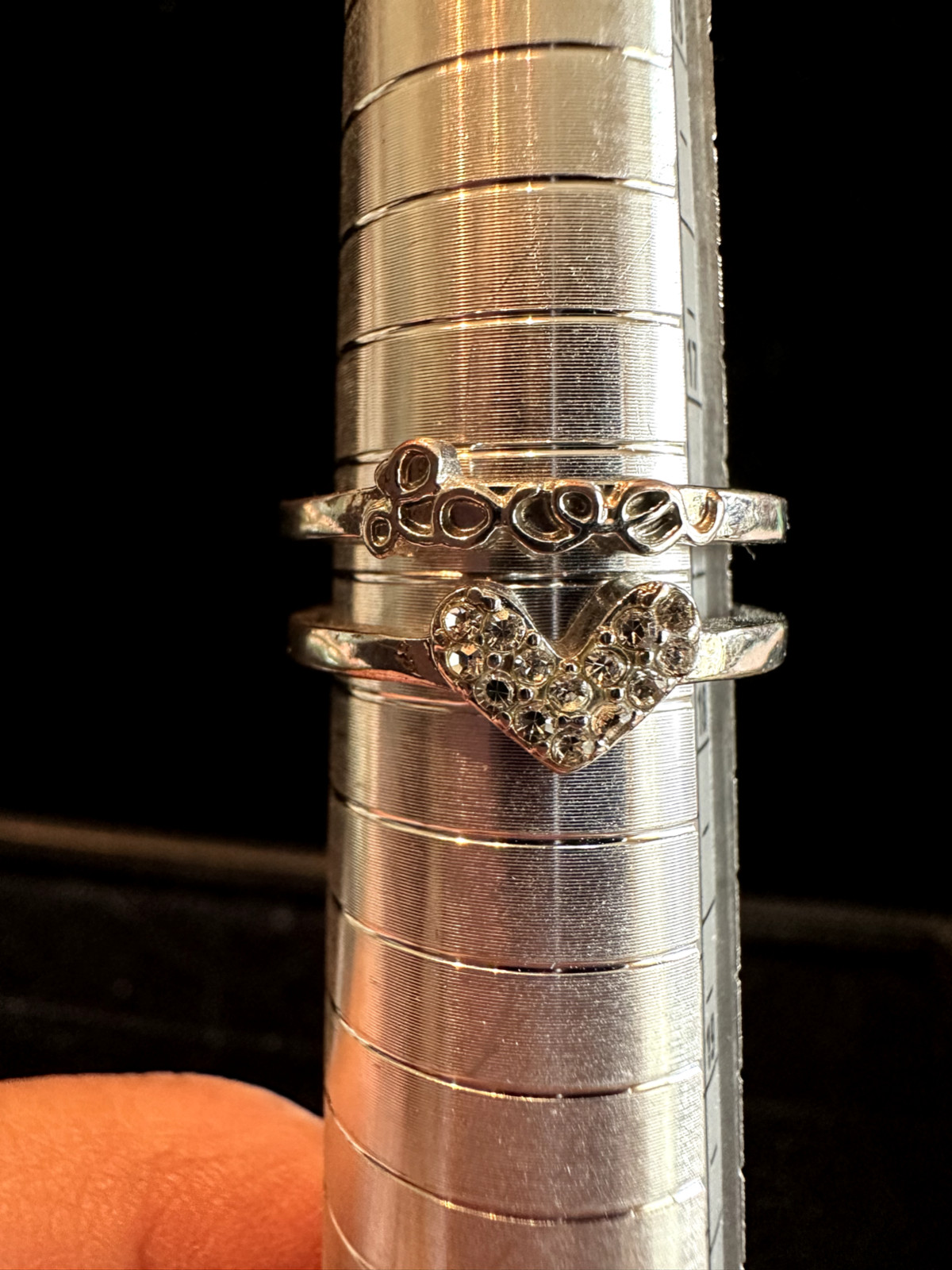 5 Silver Tone Rings,Hearts,Cowboy,Small Shrimp Ring