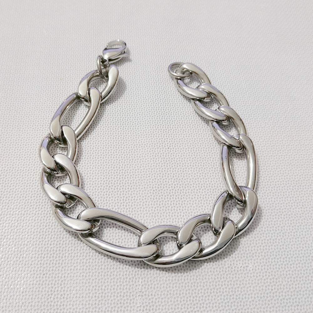 Large Figaro Link W:12MM stainless steel Silver Men bracelet or necklace 8-36in