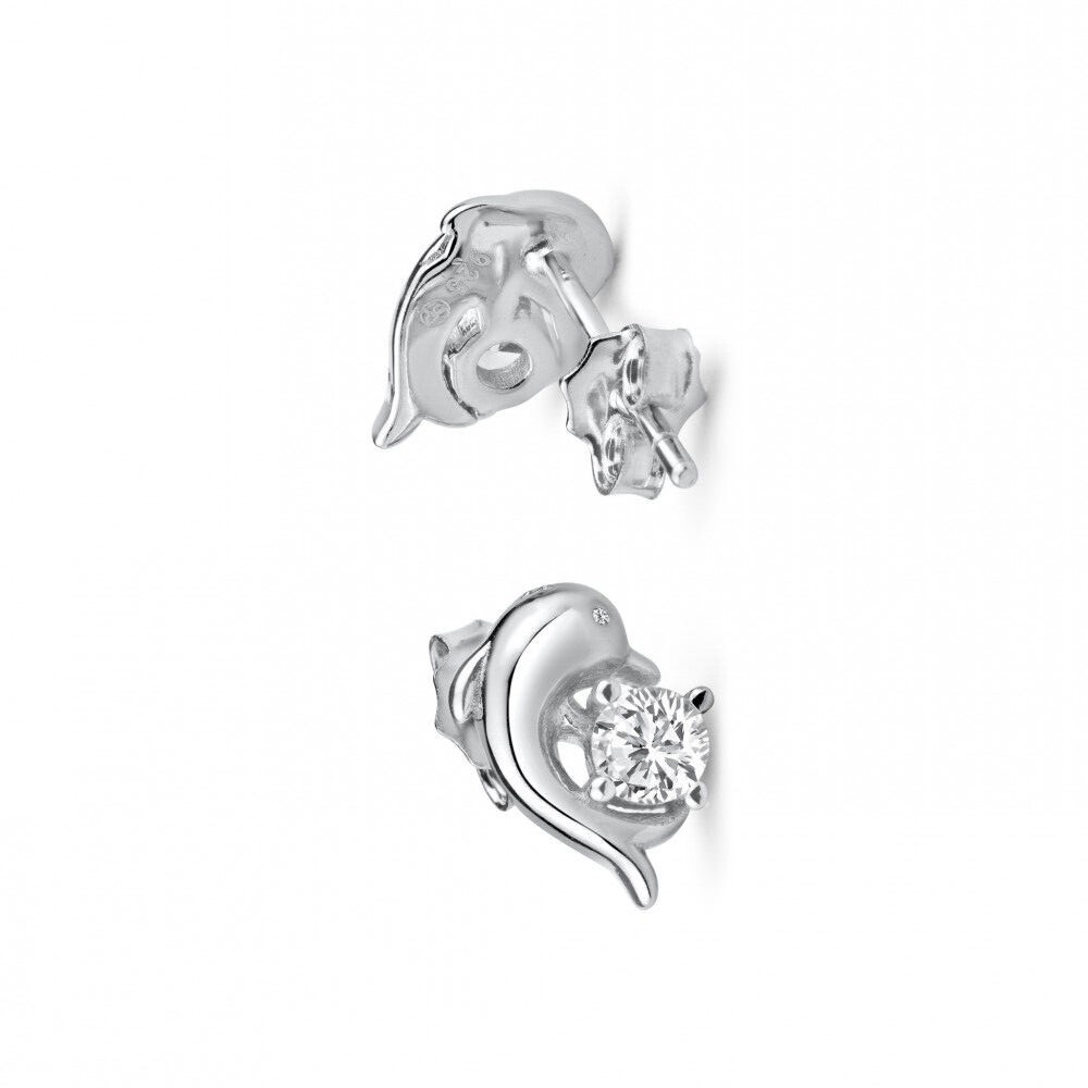 DOLPHIN STUD EARRINGS AAAA QUALITY CUBIC ZIRCONIA STONES 925 STERLING SILVER