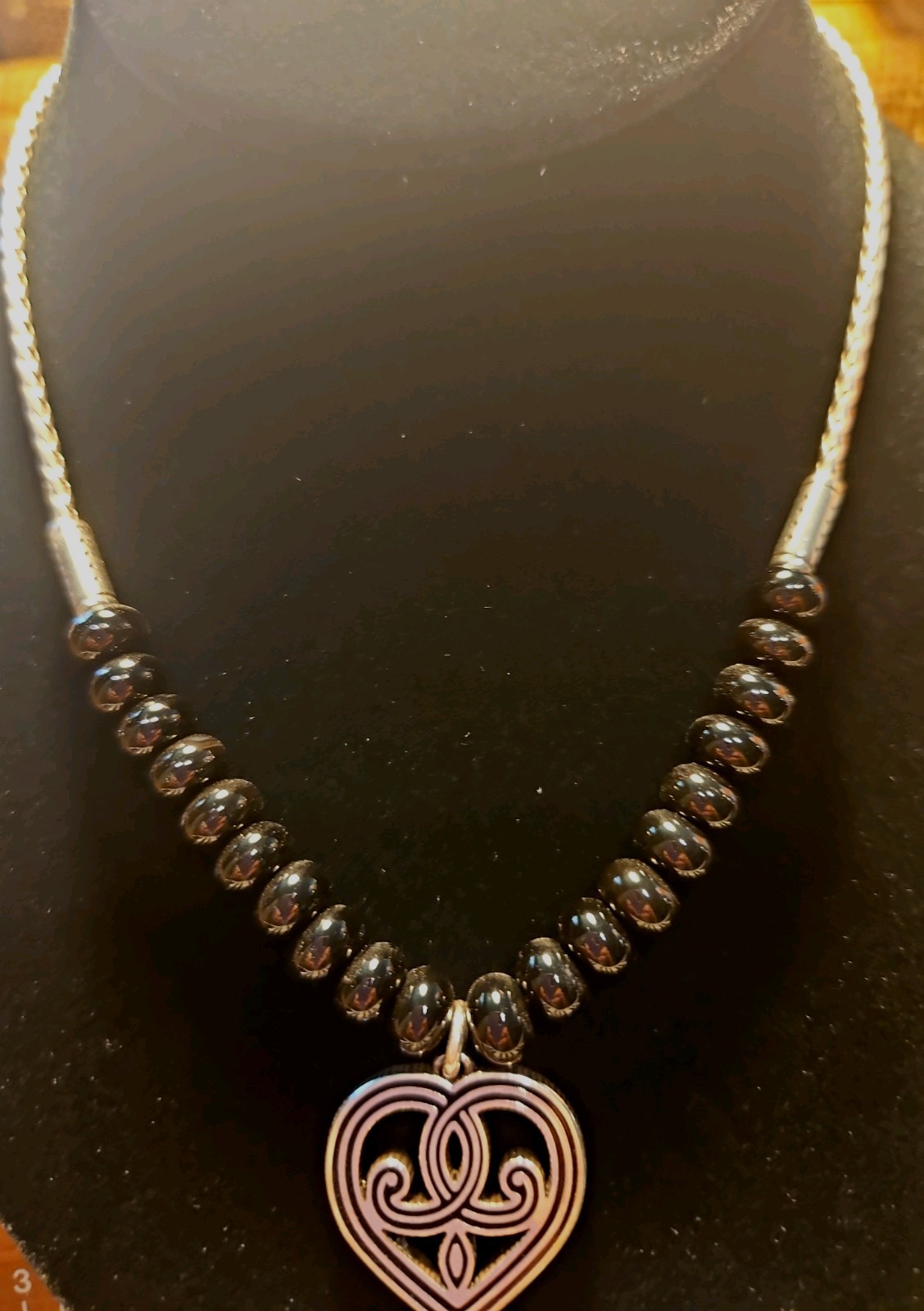 Brighton Gatsby Heart Pendant Necklace, Silver & Black, Length: 18 Inches