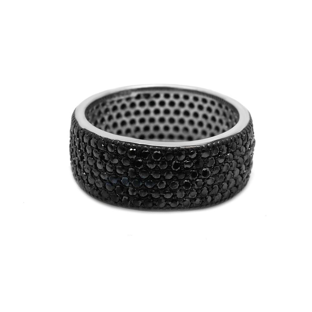 925 Sterling Silver Rhodium Plated Black CZ Pave 10mm Eternity Band Ring 5-10