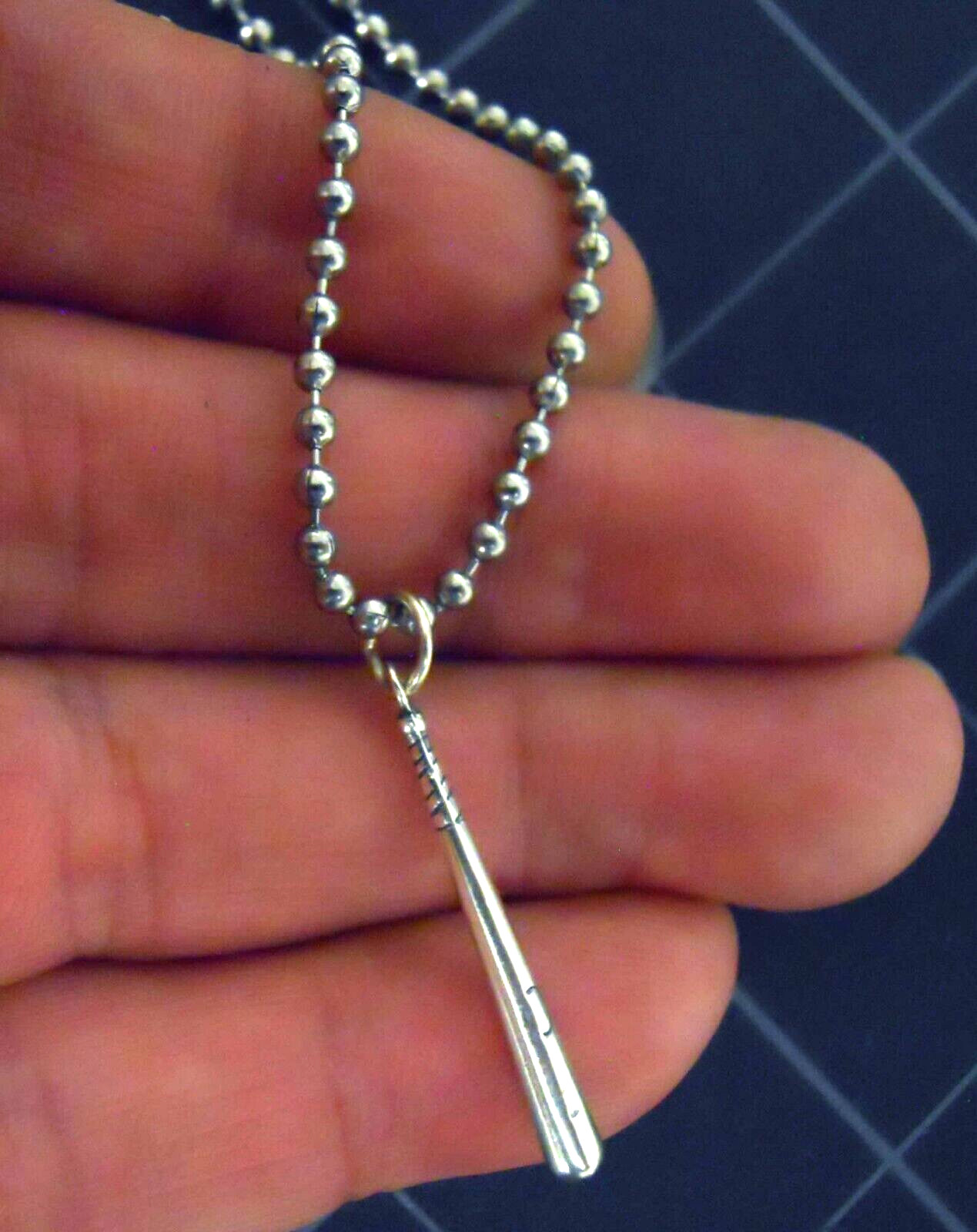 Baseball Bat Necklace Sterling Silver Pendant New Tiny Stainless Ball Chain