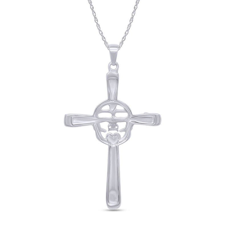 Trinity Knot Claddagh Celtic Cross Pendant Necklace 14k White Gold Plated Silver