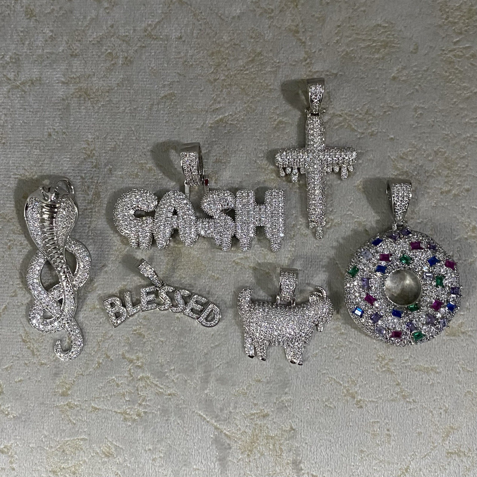Silver Cuban Zircon Hip Hop Pendant Necklaces Collection
