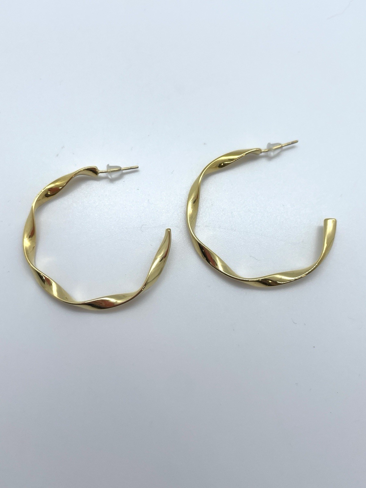Gold Twisted Hoop Earrings Bold Medium Wave Wavy Statement Chunky Hoop C-Shaped