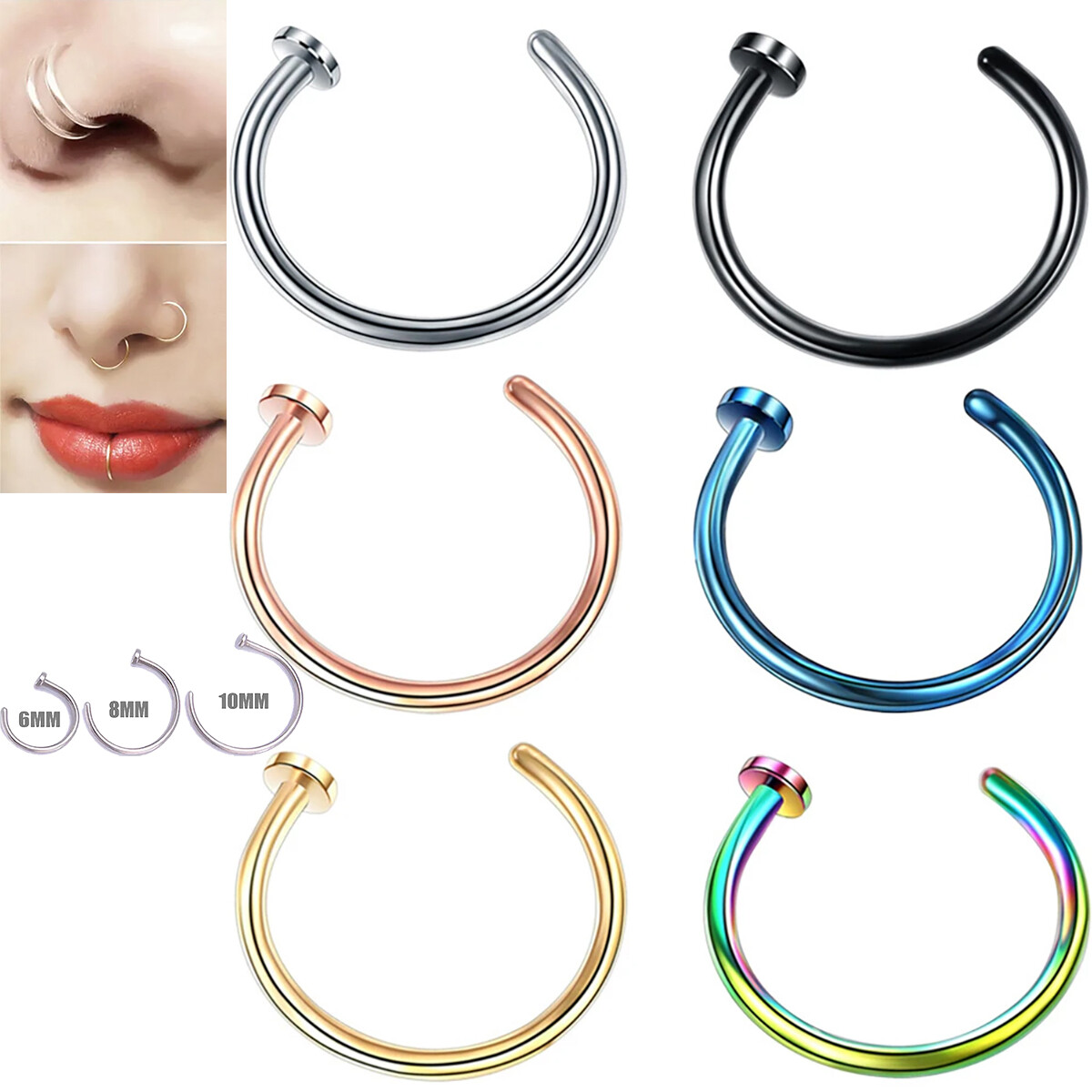 Surgical Steel Open Lip Ear Nose Ring Hoop Small Thin Earrings Body Piercing