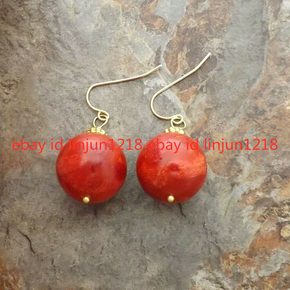 Huge 14mm Red Coral White Keshi Pearl Rond Beads Necklace Earrings Set