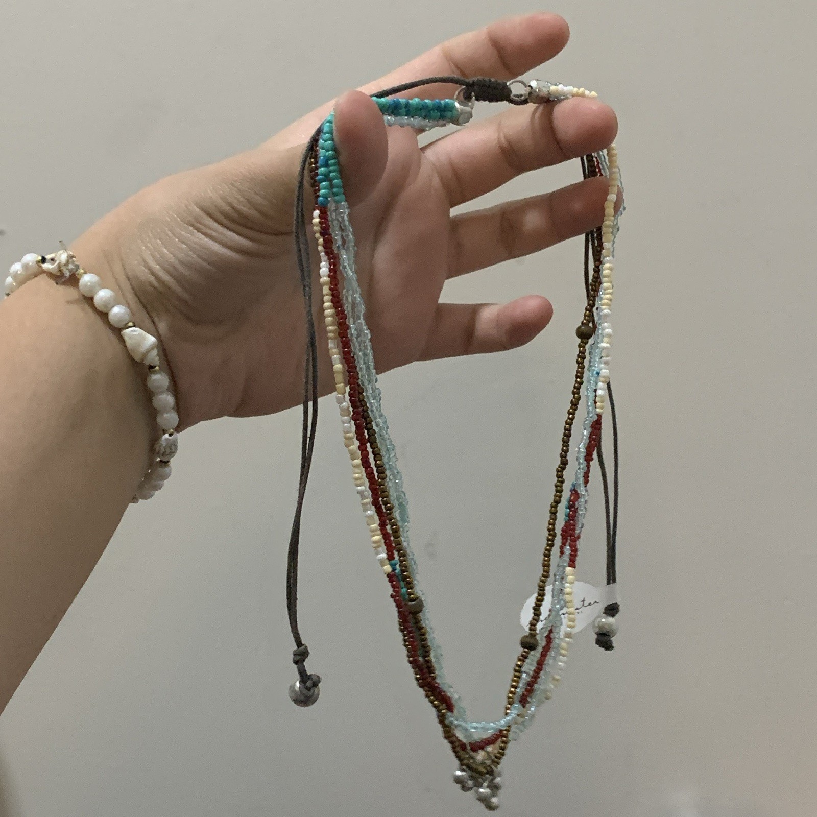 Multicolor Layered Beaded Cord Necklace Adjustable Slide Closure