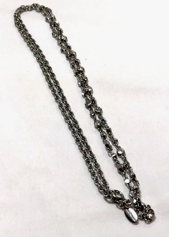 Ann Taylor necklace, 35 in length, clear rhinestones
