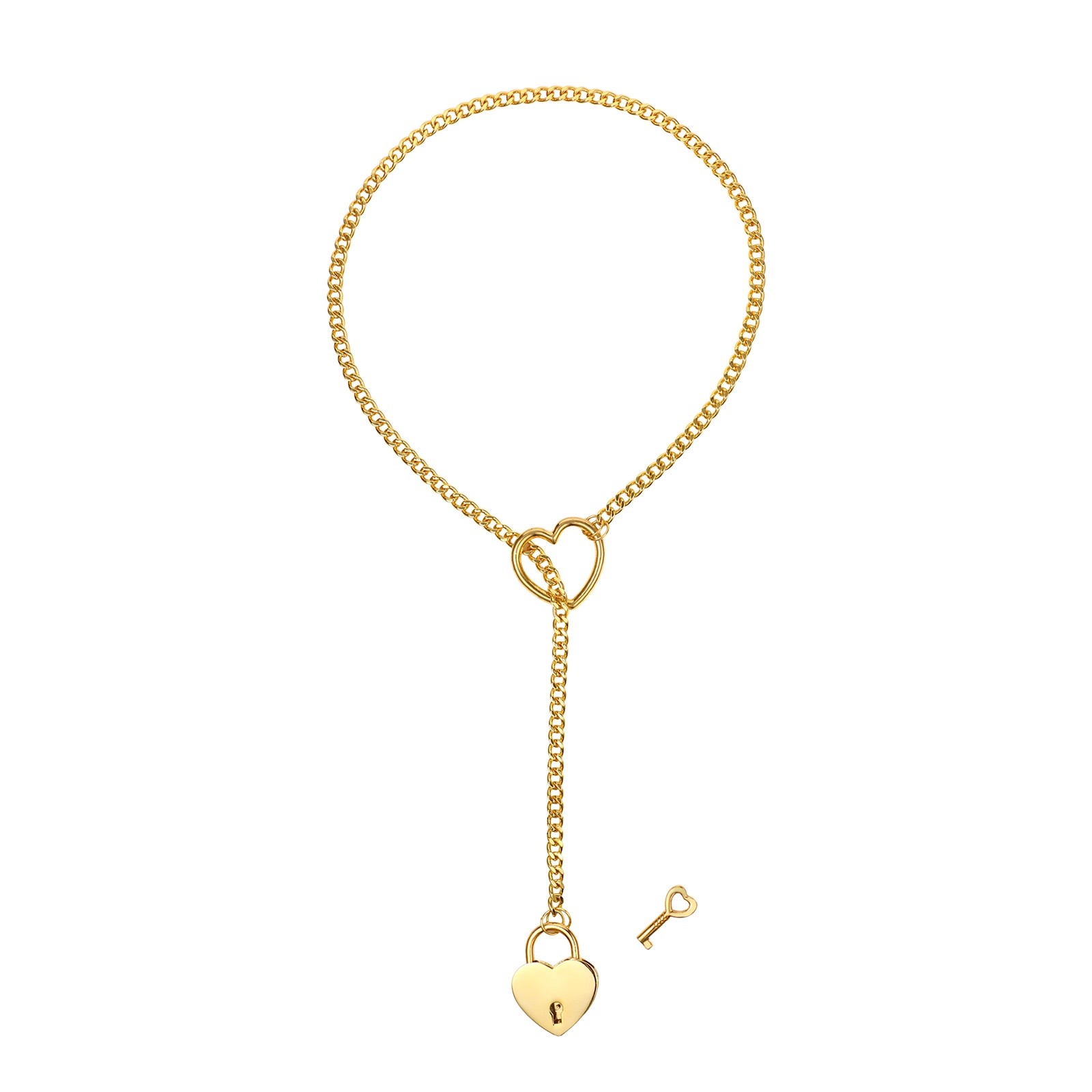 Heart O-ring Slip Chain Necklace Women Lariat Y-Necklace Collar Locker With Key