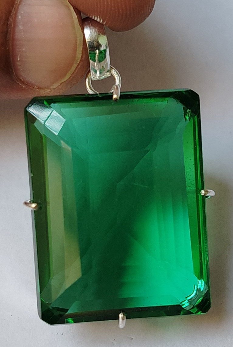 94.90 Ct. Emerald Cut Green Emerald Pendant 925 Silver Jewelry Gift 4 Christmas