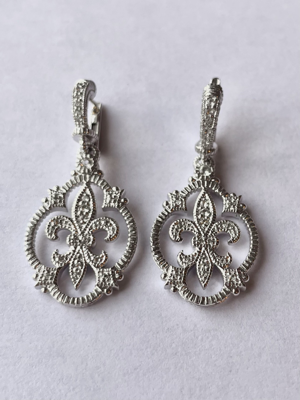 Judith Ripka Sterling Fleur-de-Lis Drop Earrings