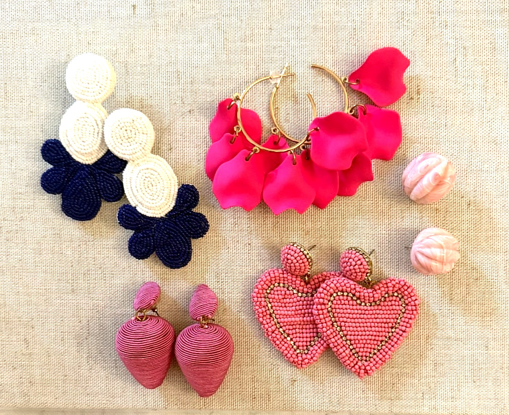 Lot of 5 Pairs Statement Earrings Pink & Blue-J Crew, Avon & Unbranded