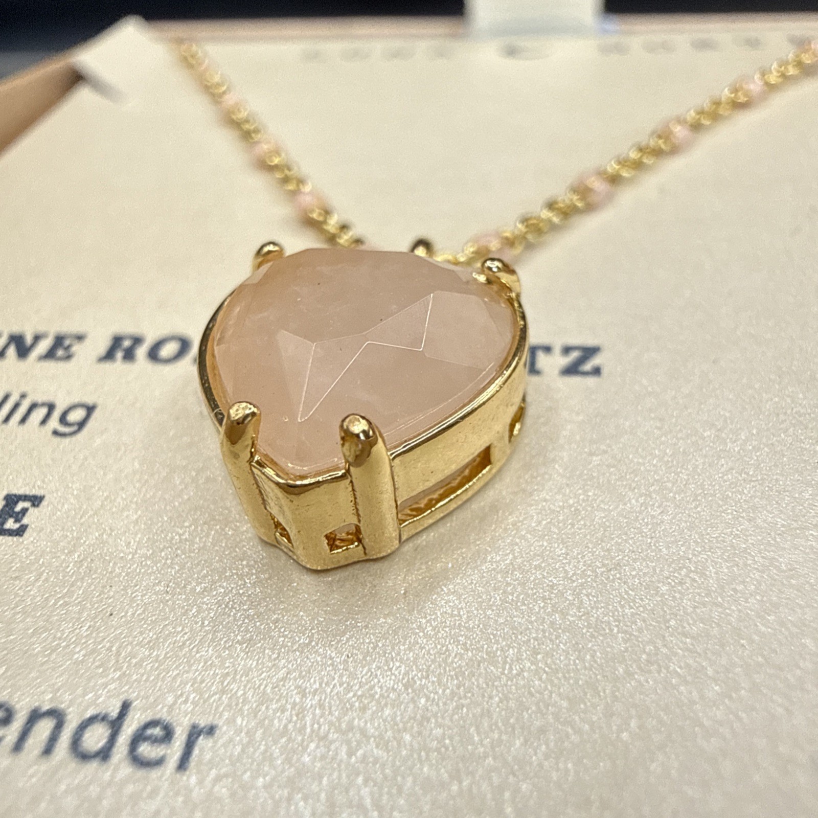 Luna Norte Genuine Rose Quartz “Heart Of Gold” Pendant Necklace 16” +2” BNIB