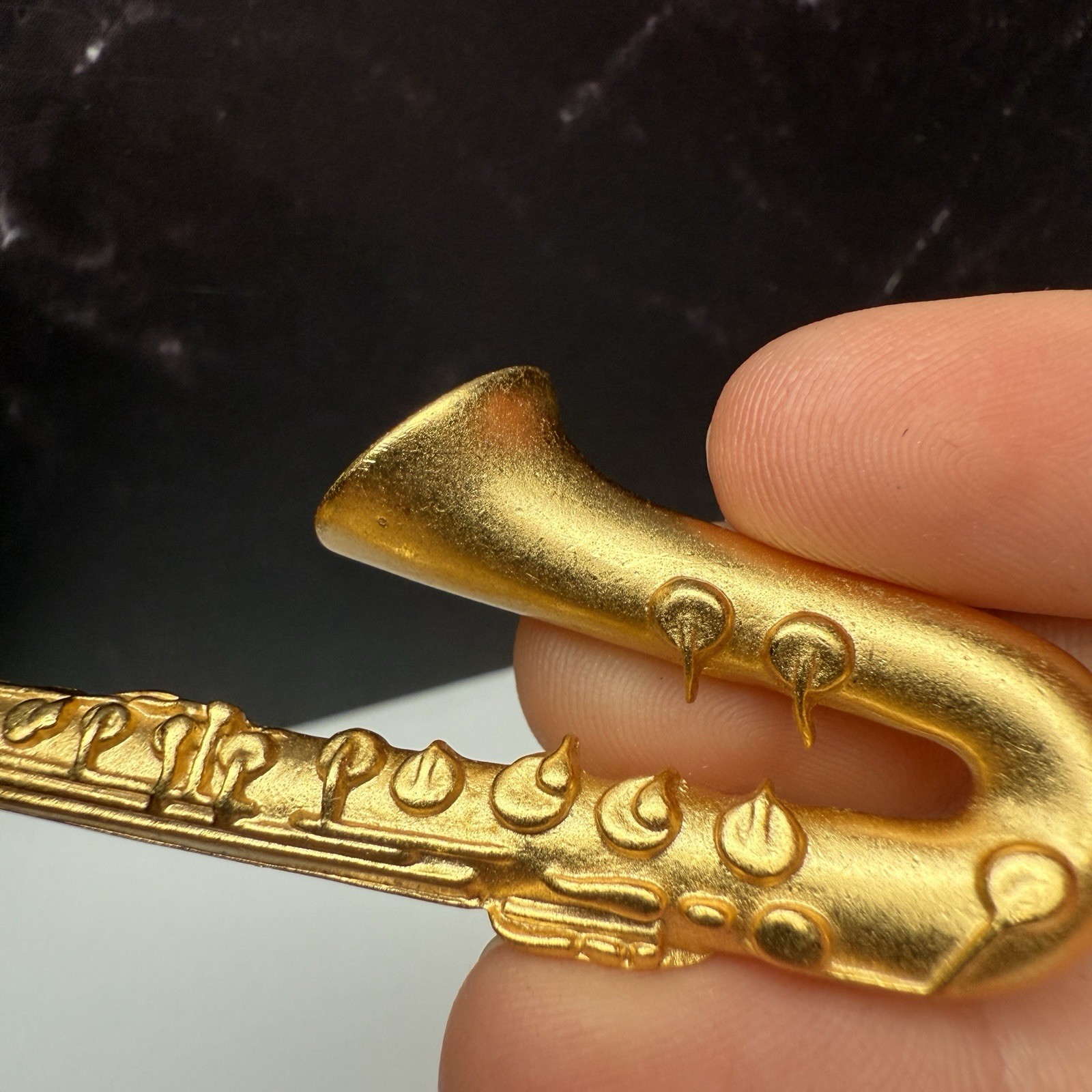 Signed KJL Gold Tone Saxophone Musical Instrument Brooch Pin Kenneth Jay Lane