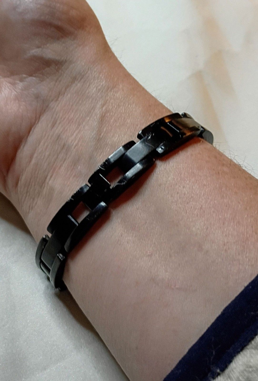 Black Ion Plated Stainless Steel Wide Link Men’s Bracelet 7.5″