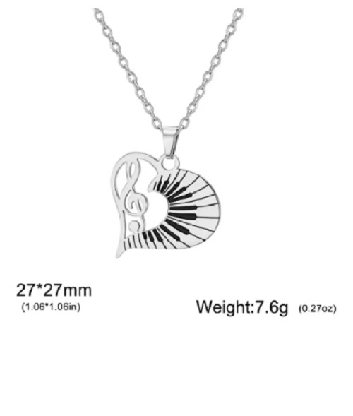 Trendy Music Note Heart Pendant Necklace for Women Piano Keyboard ChainJewelr y