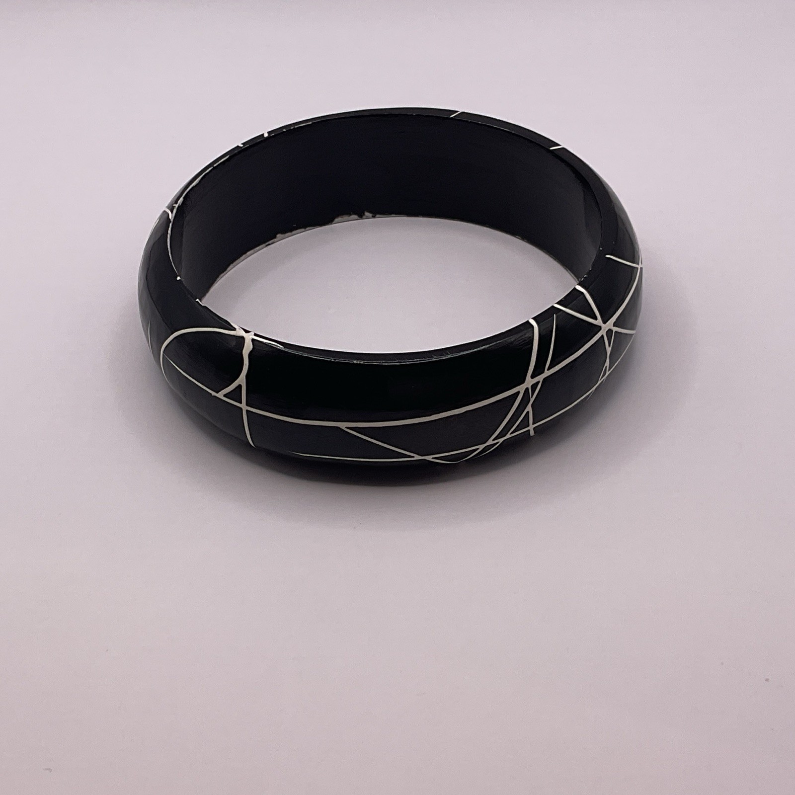 Vintage Black Abstract Pattern Bangle Bracelet Retro 80s Lucite Resin Statement