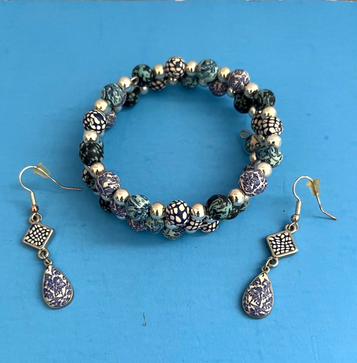 Viva Beads Handcrafted Polymer Clay Bead Multi Wrap Bracelet & Matching Earrings